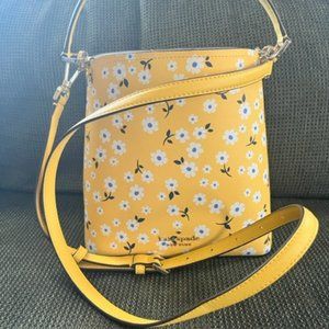 Kate Spade Darcy Fleurette Floral Small Bucket Bag Crossbody Yellow